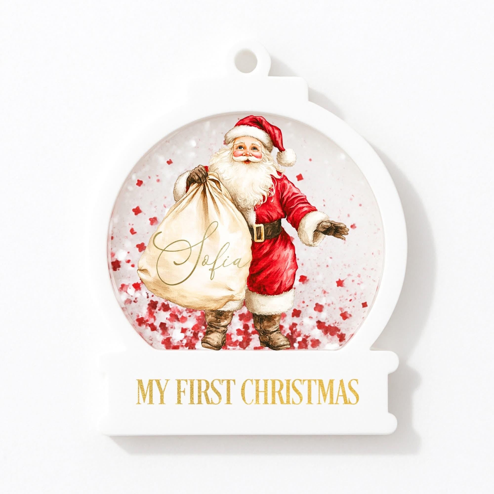 Personalised Glitter Snowglobe Bauble – Shaker Bauble - Baby’s First Christmas Ornament – Custom Name Glitter Keepsake Tree Decoration