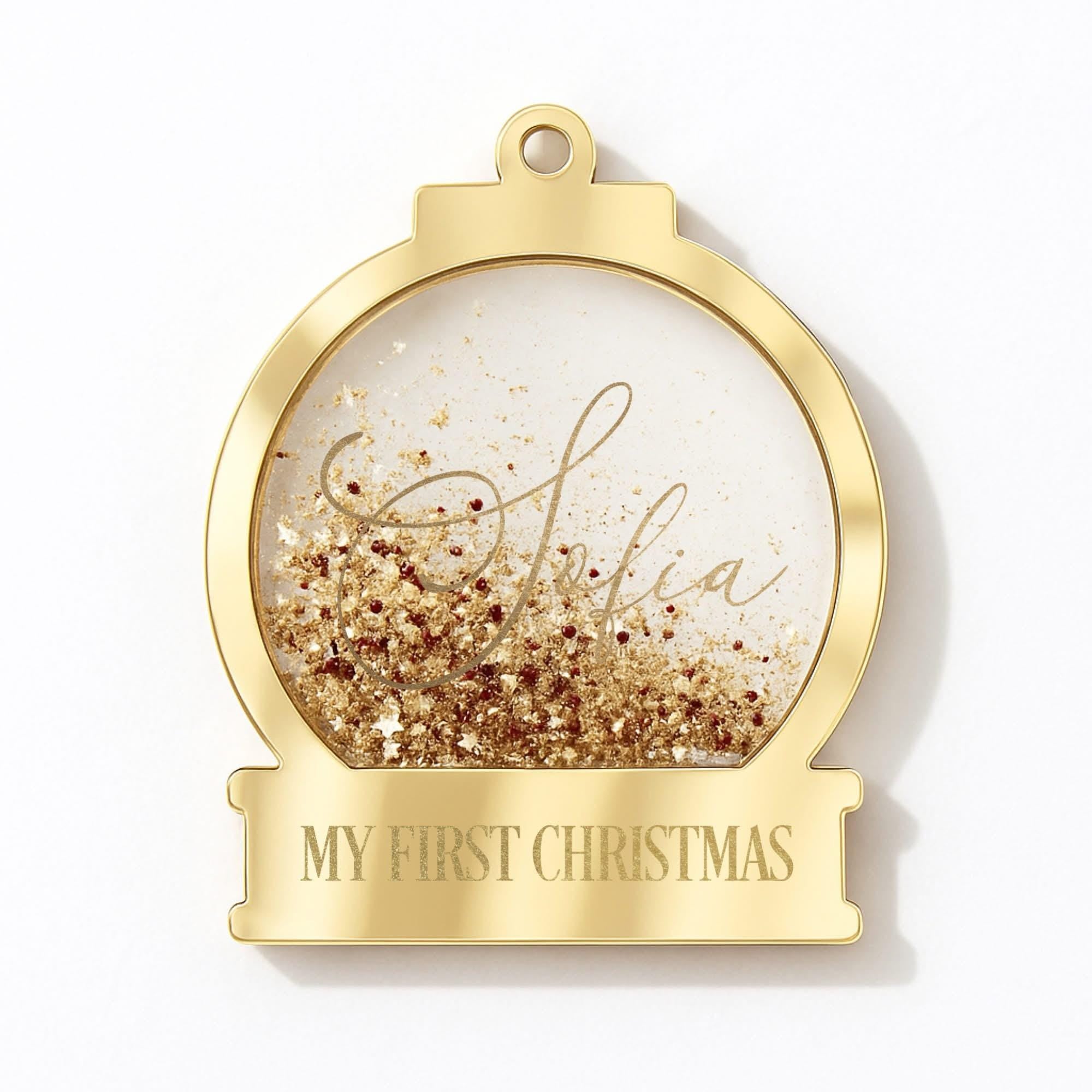 Personalised Glitter Snowglobe Bauble – Shaker Bauble - Baby’s First Christmas Ornament – Custom Name Glitter Keepsake Tree Decoration