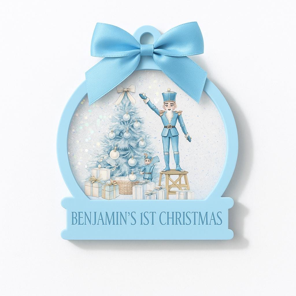 Personalised Glitter Snowglobe Bauble – Shaker Bauble - Baby’s First Christmas Ornament – Custom Name Glitter Keepsake Tree Decoration