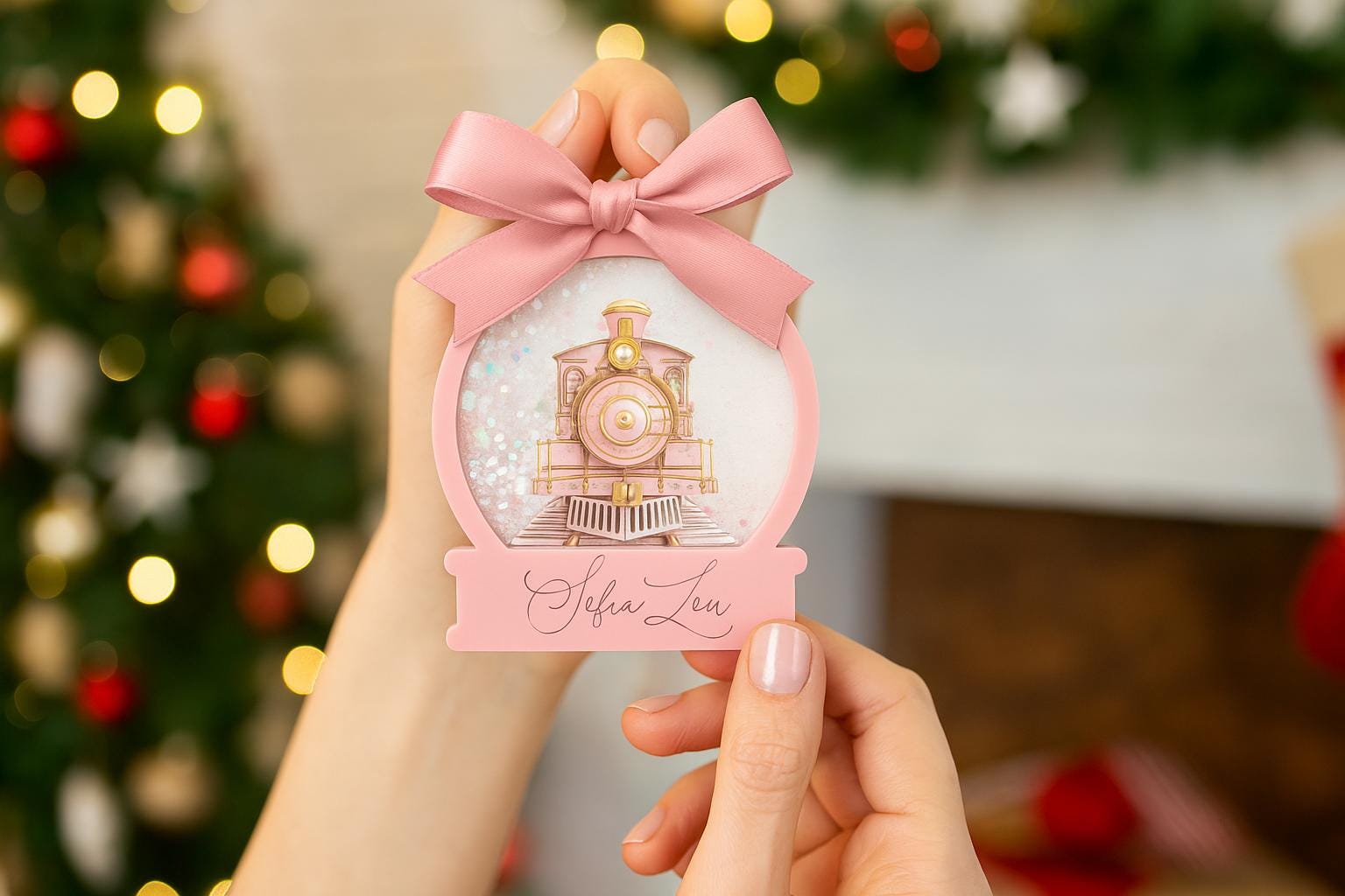Personalised Glitter Snowglobe Bauble – Shaker Bauble - Baby’s First Christmas Ornament – Custom Name Glitter Keepsake Tree Decoration